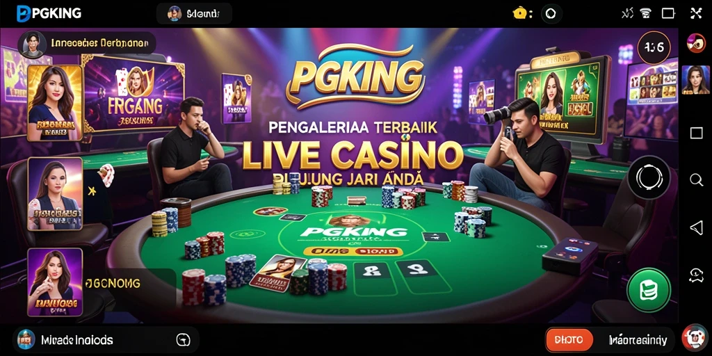 Screenshot PGKING menunjukkan dealer langsung dan gameplay kasino yang mendebarkan.